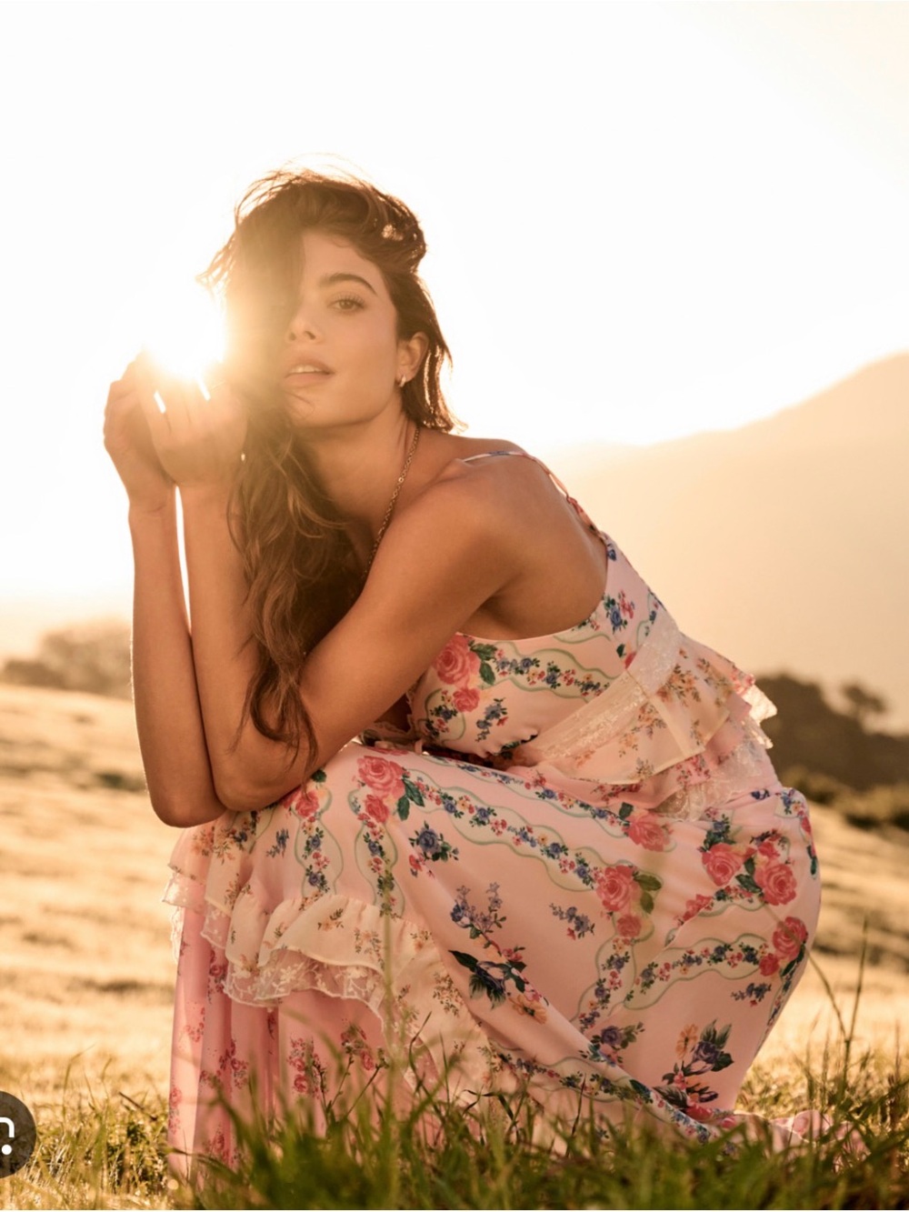 Altar'd State Pink Floral Tiered Maxi Skirt